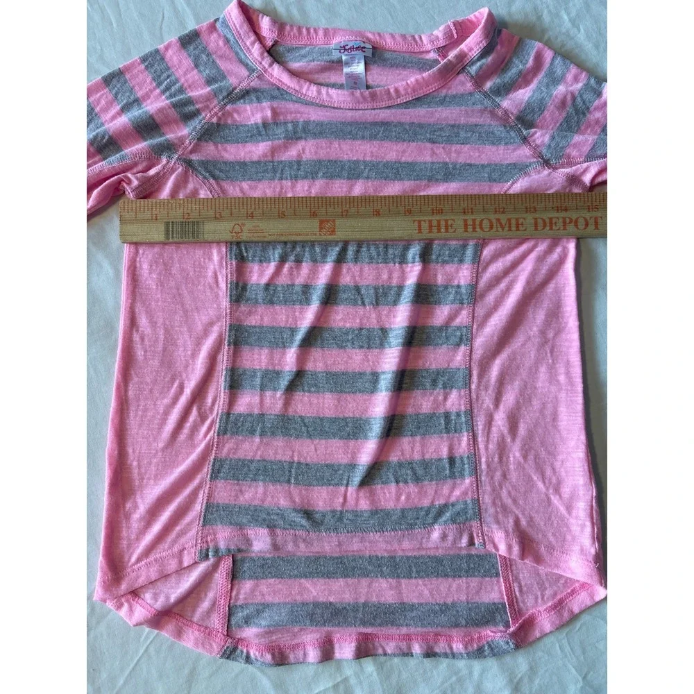 Justice Striped Top Girls Size 8 Pink‎ Gray Excellent High-Low Long Sleeve Shirt